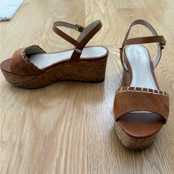 Cole Haan Brown Suede Real Leather Platform Sandals, Size 6 1:2 - Picture 2 of 7